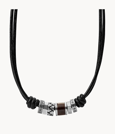 Collier en cuir noir avec perles en acier...