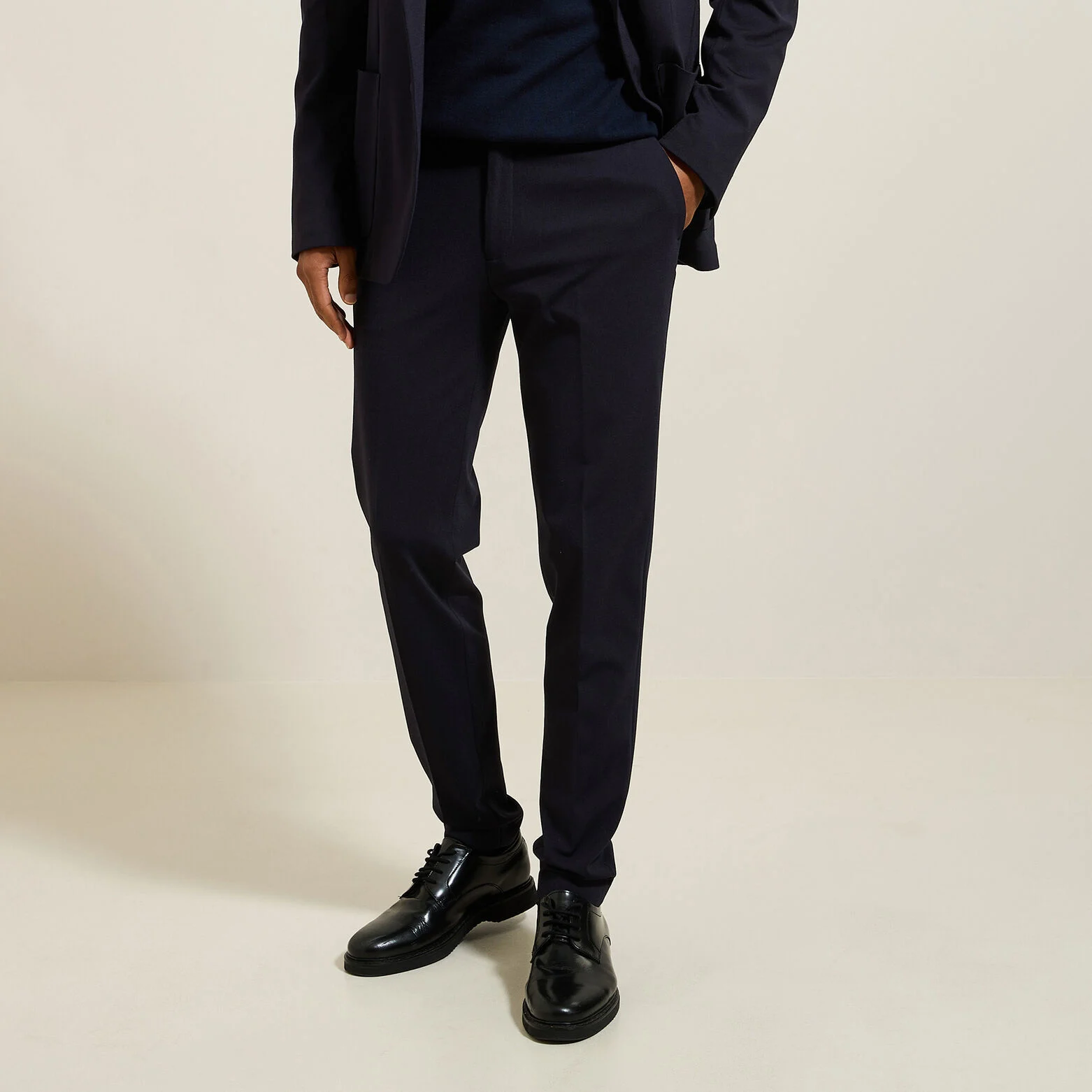 Pantalon de costume slim en maille - Bleu...