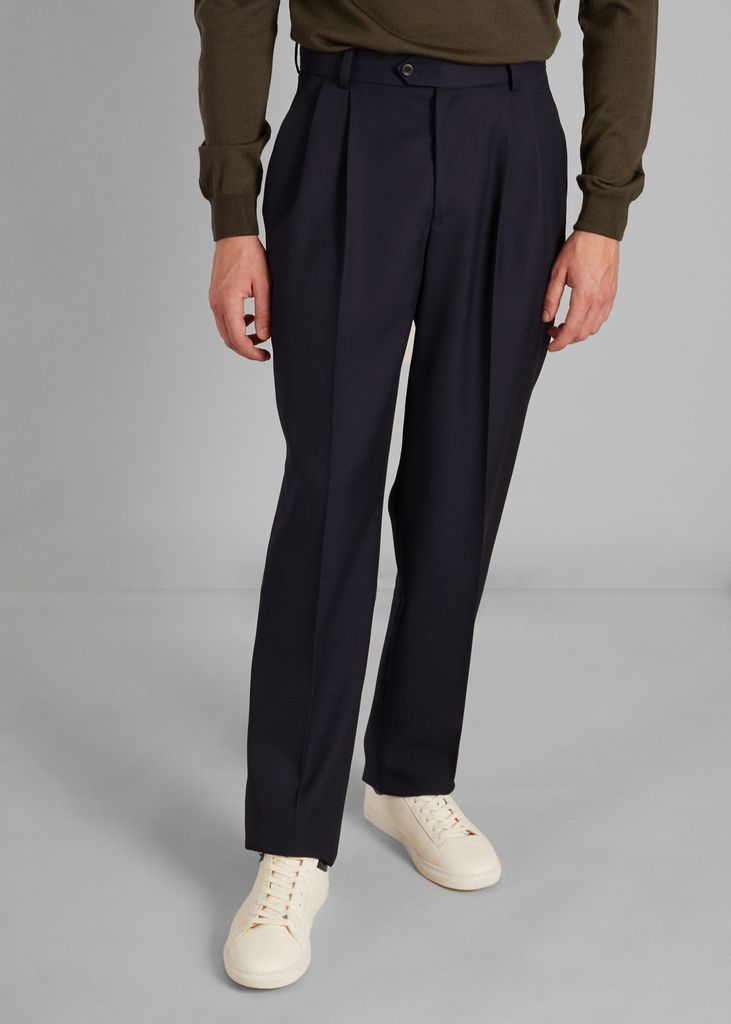 Pantalon à double plis en drap de laine
