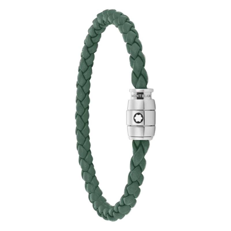 Bracelet Cuir Tressé Vert & Acier -...
