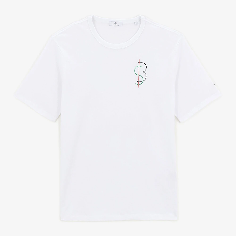 T-shirt Thiery blanc broderie poitrine
